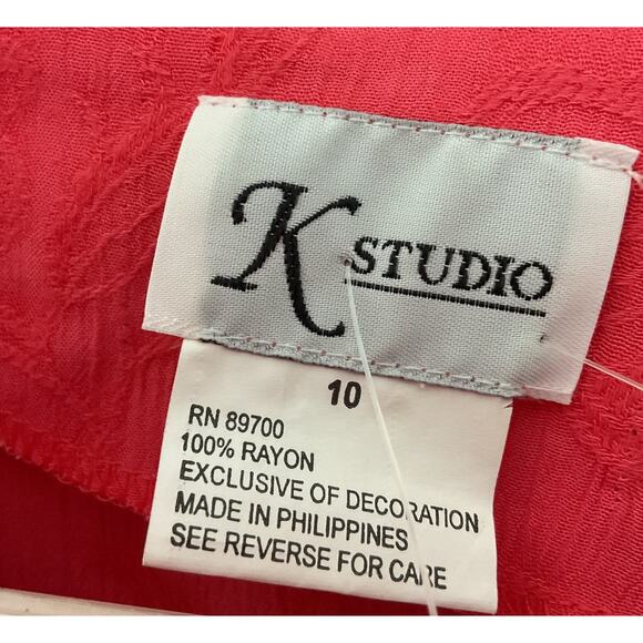 90’s K Studio Size 10 Coral Embroidered Floral 2 Piece Dress & Jacket - Picture 5 of 6